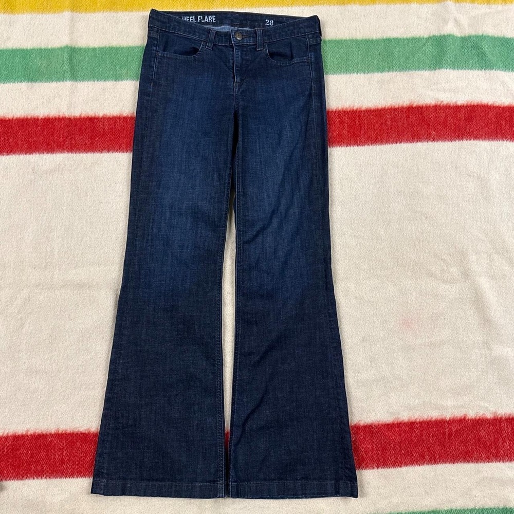 J Crew High Heel Flare Dark Wash Jeans Womens 28 Blue Denim Preppy Minimalist